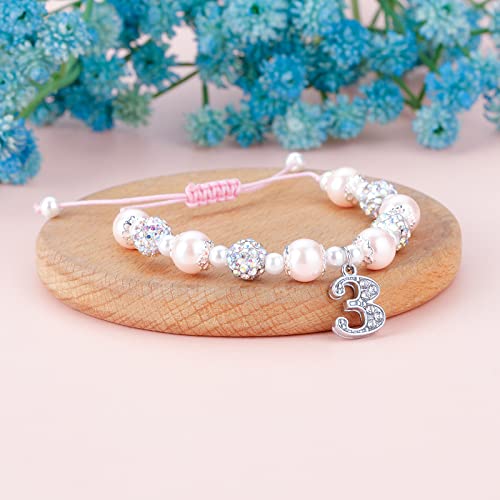 Image of PARTNER 2nd-13th Birthday Gifts for Her, Pink Pearl and Rhinestone Number Charm Bracelet for Girls Daughter Niece Granddaughter Sister
