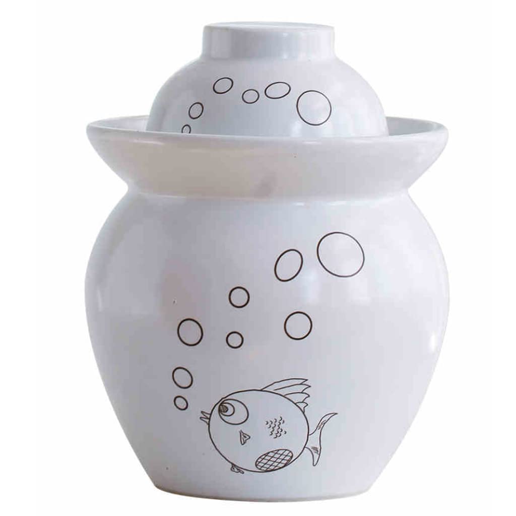 Amazon｜白色の伝統的な中国製陶器製発酵壷瓶 漬物瓶 水封エア