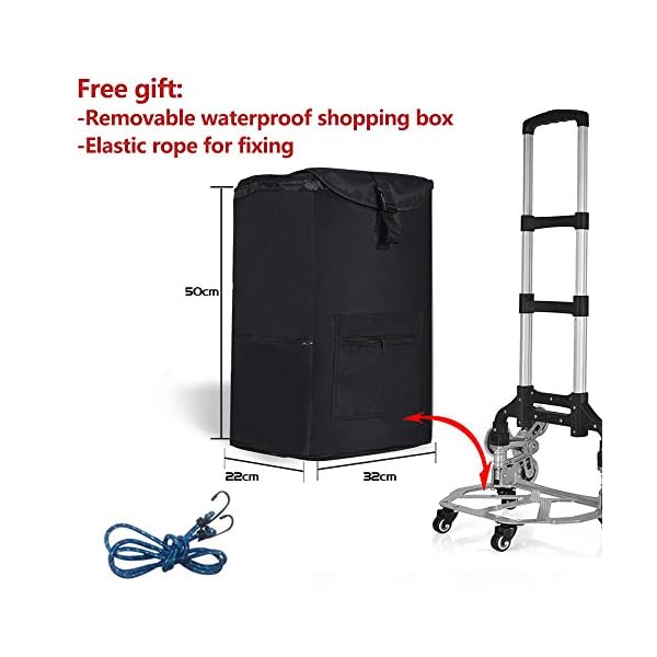 Yinleader Aluminium Treppensteiger Handwagen Faltbarer Handwagen äußerst robust | extra Langer Griff 106 cm | Vier 360 ° Universalräder | Inklusive Einkaufsbox und Expanderseil – Bild 7