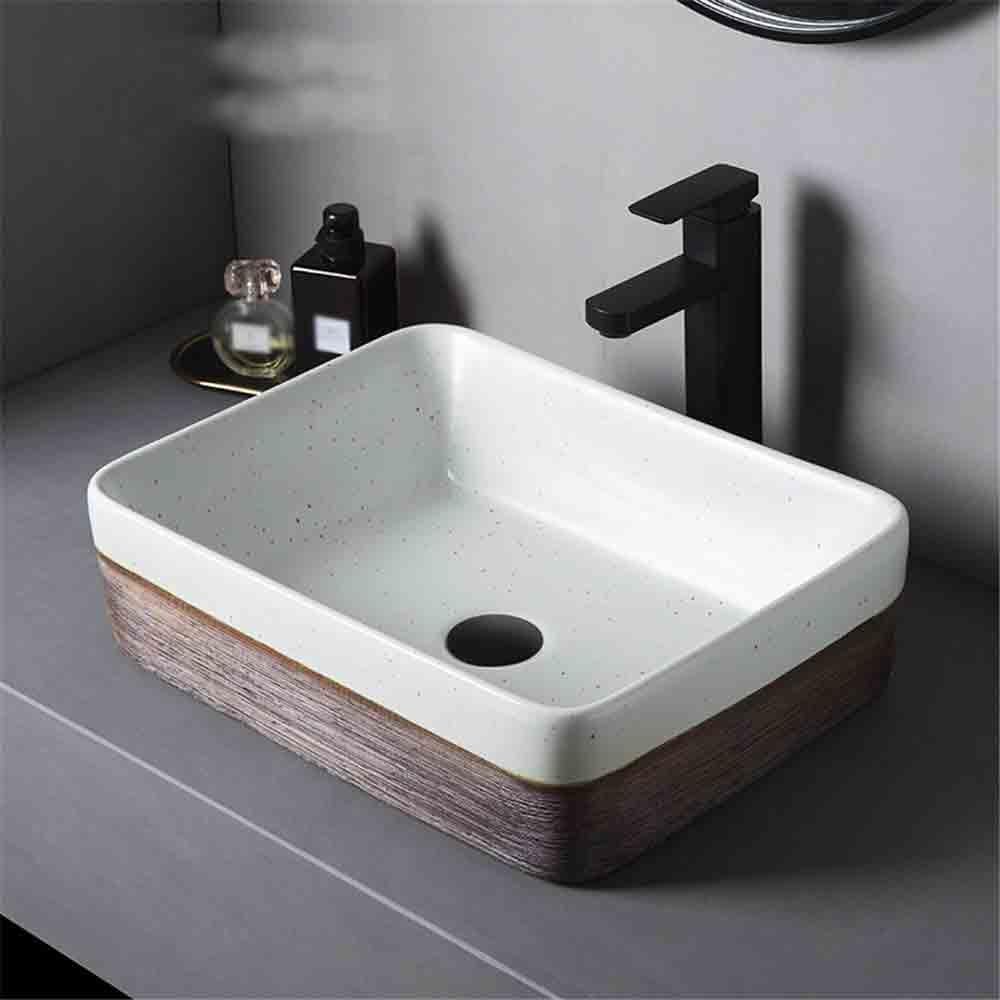 Umywalka łazienkowa Prostokątna umywalka nablatowa z akcesoriami, ceramiczna umywalka balkonowa retro nowoczesny blat