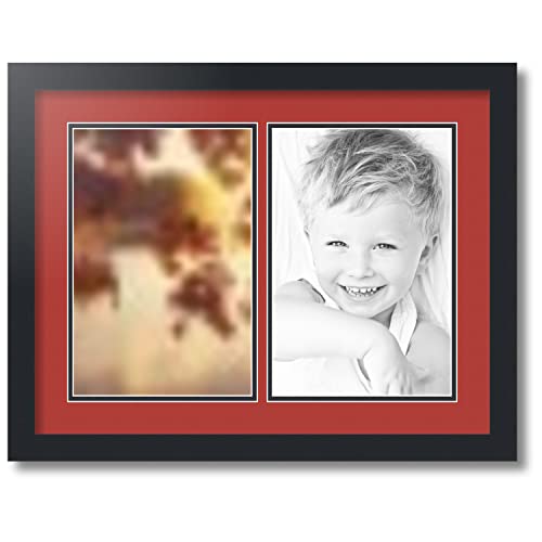 ArtToFrames Collage Photo Frame Double Mat with 2-8x12 inch Openings with Black Frame and Deep Red Top Mat