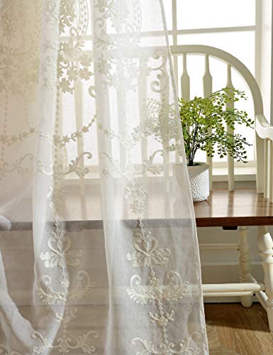 Lactraum Vorhang Wohnzimmer mit Ösen Weiß Transparent Bestickt Vintage...