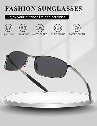 Image of AEVOGUE Polarized Sunglasses For Men Rectangle Metal Frame Retro Sun Glasses AE0535 (Gray&Black, 59)