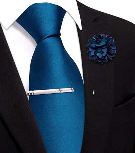 Image of Hi-Tie Pretied Boys Ties Solid Color Kids Adjustable Necktie Lapel Pin Clip Set Age 8-12 Wedding School Graduation