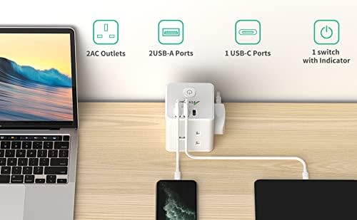 Plug Extension Lead with USB Slots, Alitayee Electric Extension Cord 3 Way Plug 3 USB Socket, 15W USB C Socket Wall Mount Power Strip, Smart Extension, Multi Plug Adaptor, 2M Extension Cable-WHITE