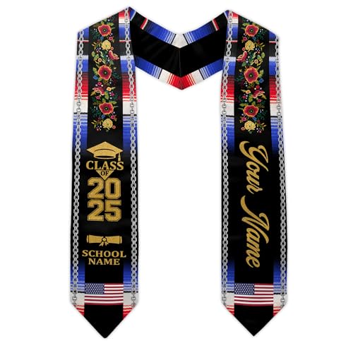 MonkeyVan Personalized USA Graduation Sash, Class of 2025 American Flag Stole Custom Stole for College High School University M16