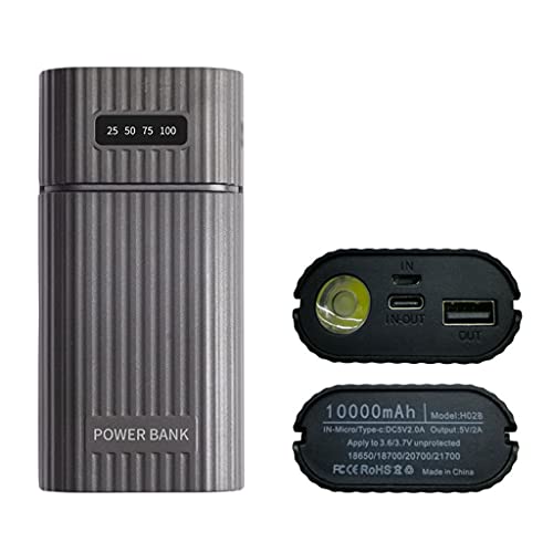 BMBN DIY 18650 Power Bank, DIY Power Bank 2X 18650 18700 20700 21700 Kit de boîtier de Batterie Chargeur USB Universel avec Lampe de Poche LED pour Smartphone Noir