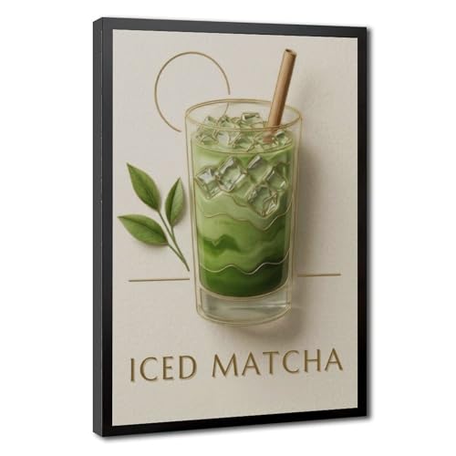 Décoration de bar matcha glacé sur toile premium art mural salon 30x45cm