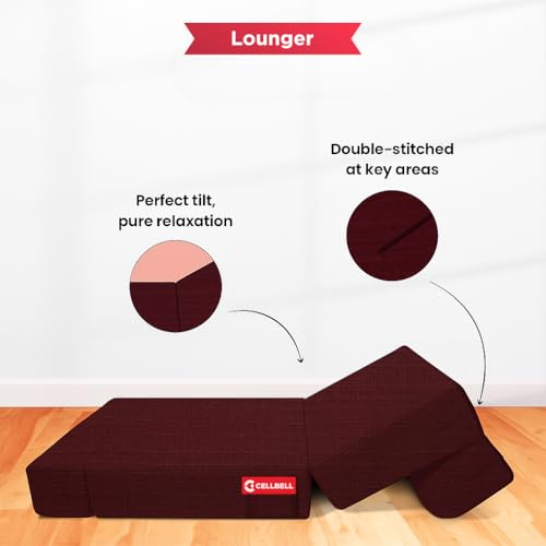 Image of CELLBELL Comfy Sofa Cum Bed 6x6.5 Feet | Foldable Dual Use Couch Bed with Soft Cushions, Washable Fabric Cover & Sturdy Frame | Space Saving Modern Design for Living Room, Bedroom Guest Use (Maroon)