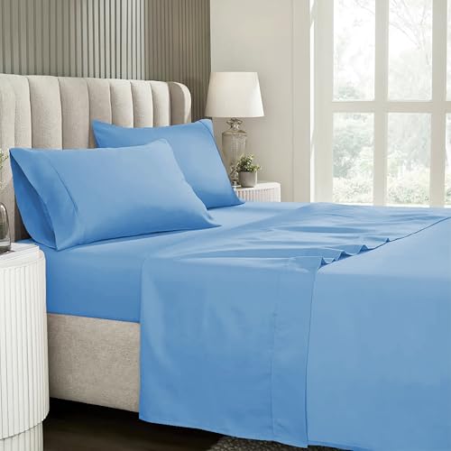 Juego de Sábanas Lisas de Microfibra Cepillada Extra Suave – Resistente a las arrugas y decoloración – Fácil planchado – Bajera Ajustable, Encimera y 1 Funda de Almohada (Turquesa, Cama 90 cm)