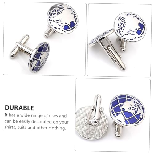 Par de Mancuernillas con diseño globo azul metálico miniatura 7