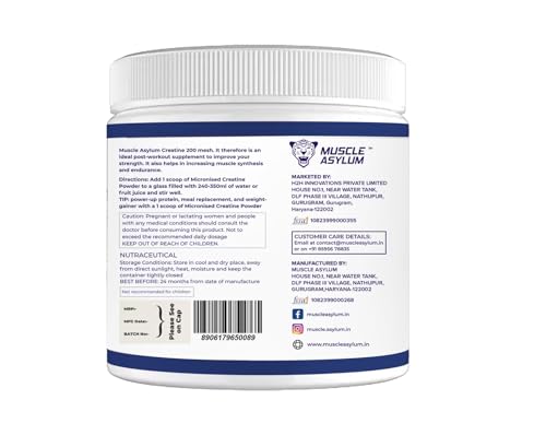 Image of Muscle Asylum Creatine Monohydrate Red Bison Flavour | 3000mg Creatine Per Serving | Pre Workout Supplement for Strength, Energy, Endurance & Muscle Recovery | Micronized Creatine Powder | 62 Servings | 250g