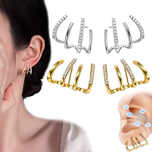Lymphe en Forme d'oreille Boucles d'oreilles Fines, Acupression Minceur des Boucles d'oreilles, Griffe Manchette des Boucles d'oreilles, Minceur des Boucles d'oreilles,Gold+Silver,2pair Cover