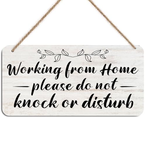 Image of Funny Working from Home Wooden Wall Sign Decor for Home Entryway Farmhouse | Hanging Sign Please Do Not Knock Or Disturb Wood Plaques for Home Office, Rustic Signs Wall Art Decor, 12 x 6 Inch