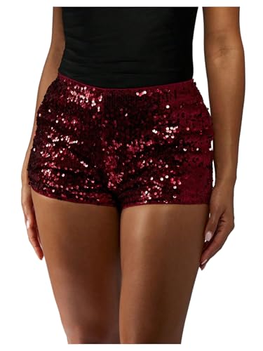 BEAUDRM Women's Sparkly Sequin Mini Shorts Glitter Skinny Club Shorts