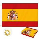 Spain Flag 3x5 FT Heavy Duty Outdoor, Embroidered Coat of Arms Red and Yellow Stripes | Double Sided 210D Fabric | Brass Grommets and 4 Stitch Hemming | National Spanish Flags for Outside House Garden