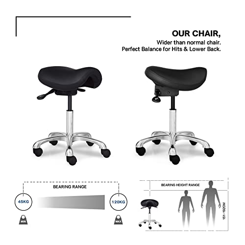 Eognyzie Saddle Stool- Rolling Spa Salon-Ergonomic Saddle Chair-Esthetician Chair -Swivel Salon Wheels Stool For For Beauty,Hair ,Massage Salon, Lab, Kitchen, Clinic- Home Office Chair #TOP2