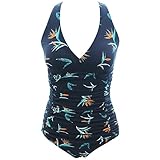 VILOREE Damen Bademode Einteiler Badeanzug Monokini Geraffte Bauchweg Schlankheits mit Rüschen V Ausschnitt Blumen M