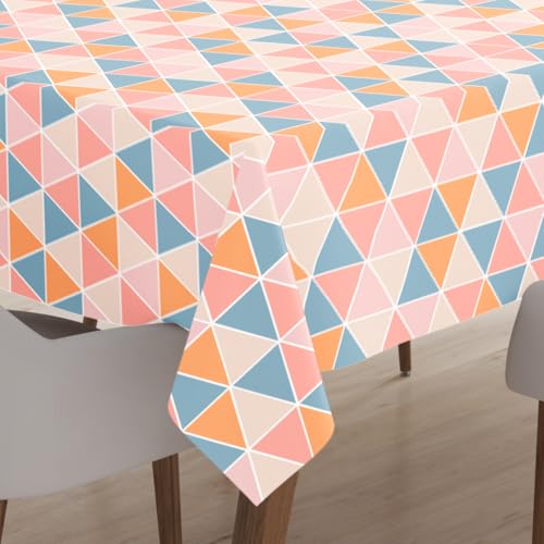 Image of Encasa XO Printed Table Cloth 6 ft for 4 to 6 Seater Dining Table, 100% Silky Polyester, Machine Wash to Remove Food Stains, Non-Fading, Non-Shrinking, Cheap & Durable - Big Triangles Apricot