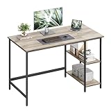 VASAGLE Bureau avec Rangement, Table d’Ordinateur, avec 2 Étagères Réversibles, Poste de Travail, pour Télétravail, Salon, Cadre en Acier, Style Industriel, Grège Chiné et Noir d'Encre LWD47MB