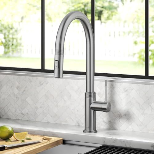 Image of KRAUS Oletto Modern Industrial Pull-Down Single Handle Kitchen Faucet in Spot Free Stainless Steel, KPF-2654SFS