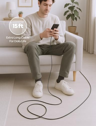15FT Right Angle USB C to USB C Cable 60W Fast Charging, USBC to USBC Cord, Nylon Braided Extra Long Type C to Type C Charger for iPhone 17/16/15 Pro Max, MacBook Pro/Air, iPad Pro, Samsung Galaxy S25 - image 6
