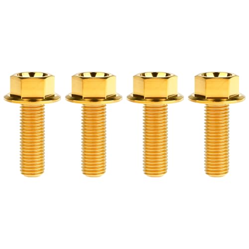 Image of Ti Screws M10 x 20 25 30 35 40 45 50 55 60 65 70 75 80 90 100mm 1.25 Pitch Titanium Flange Hex Bolt Pack of 4 (Gold, M10x35mm)