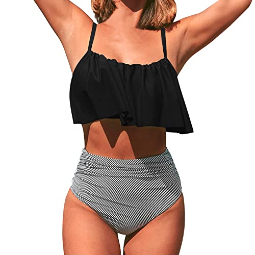 Genérico Mastectomia Top Sexy Mujer Conjunto de Bikini de Talle para Mujer Traje de baño Falbala con Volantes Traje de baño Natacion Mujer Traje BañO (Black, XXL)