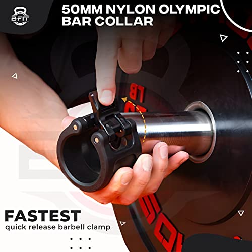Image of B Fit Olympic /Regular Barbell Collars (Pair)- Solid Nylon /ABS /Aluminium Locking Clamps Size 25 /28 /50 MM Optional (50 MM Pro Style Black)