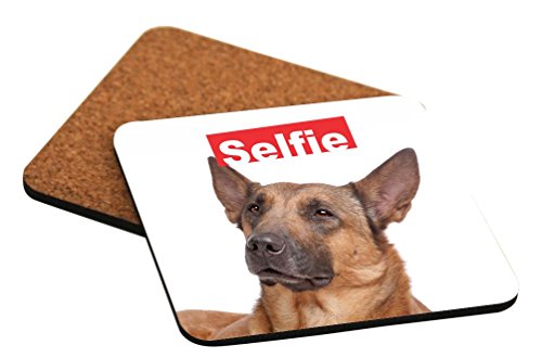 Rikki Knight Selfie Belgian Shepherd Dog Design Cork Backed Hard Square Beer Coasters, 4-Inch, Brown, 2-Pack