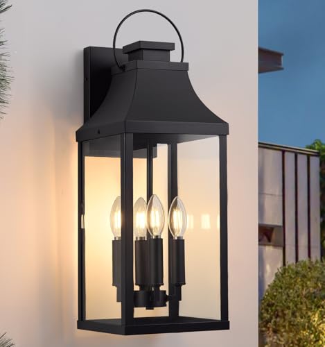 Image of 22'' Large Outdoor Wall Lantern, Black Exterior Lighting Fixture 1 Pack