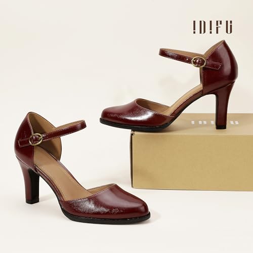 Image of IDIFU IN3 Closed Toe Chunky High Heels Comfortable Dress Shoes for Women