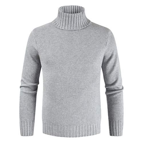 Angyu Homme Classique Col Roulé Pull Tricoté Chandail Manche Longue Pullover Sweater Chaud (Gris Clair, 3XL) Cover
