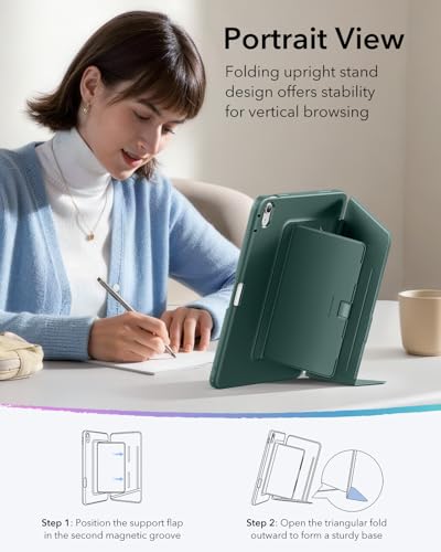 Image of ESR for iPad (A16) 11th Generation Cover, iPad 11th /10th Gen Cover (2025 /2022), Vertical Stand Case, Multi Stand Angles, Ultra-Stable Case with Pencil Holder, Flip Series, Midnight Green