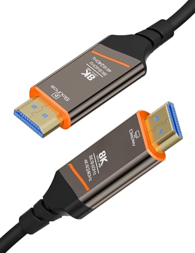 Image of 8K Fiber Optic HDMI 2.1 Cable 50FT - High Speed 48Gbps, 8K@60Hz 4K@240Hz | Supports Dynamic HDR, eARC, HDCP 2.2 /2.3, Gold Plated Connectors & Zinc Alloy Shell, for PS5, Xbox, TV, Laptop & Monitor