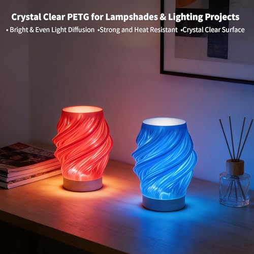 Image of IEMAI Clear PETG Filament 1.75mm 2KG Bundle, 1KG x 2 Spools Red & Blue, Glossy Transparent Finish PETG 3D Printer Filament for Lampshades, Home Decor & DIY Models