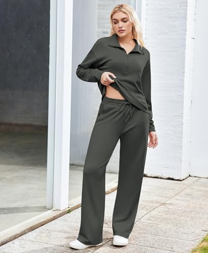Image of PINSPARK 2 Piece Sets for Women 1 /2 Zip Sweatsuit Loose Fit Sweatshirt Straight Leg Pants 2026 Matching Outfit Fall Tracksuit