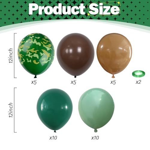 Image of Green and Brown Army Balloons Set, 12 Inch Dark Sage Green Retro Light Coffee Brown Camo Latex Balloons for Camouflage Birthday Party Hunting Soldier Camping Jungle Themed Party Decorations Supplies