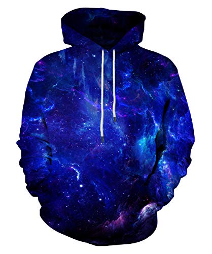 Neemanndy Blue Galaxy Hoodies for Men and Women 3D Blue Milky Way Graphic Sweaters with Pocket, XX-Large