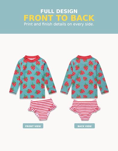 Image of VAENAIT BABY Girls Rash Guard Swimsuit UPF 50+ Long Sleeve Toddler Bathing Suit Ribbon Stawberry Floral Fruit for 2~8Years