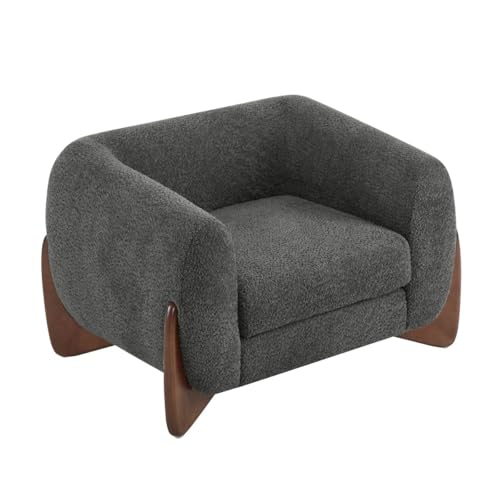 Image of Upholstered 3 Seater Sofa Three Seater Sofa with Wooden Legs for Living Room Hotels & Offices (One Seater Boucle Grey)