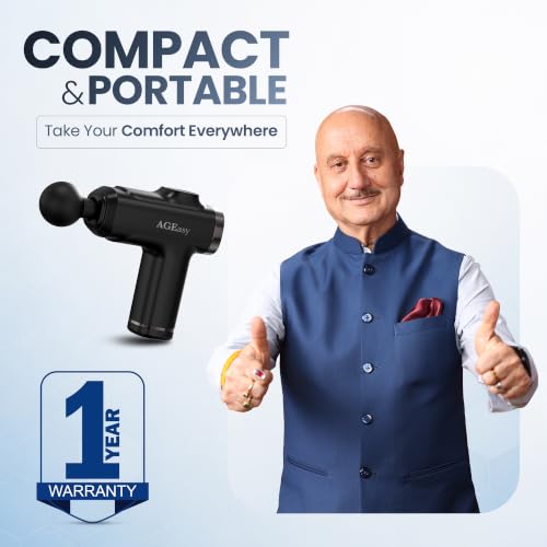 Image of AGEasy (Max Group) Relief Compact Massage Gun | 8 Speed Levels, 4 Massage Heads | USB Type-C Rechargeable Handheld Massager | Full Body Pain Relief Muscle Massage Machine for Men & Women (Black)