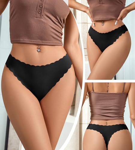 Image of SHARICCA Womens Seamless Thongs No Show Underwear Soft Ribbed Invisible Panties Wave Edge Multi Pack