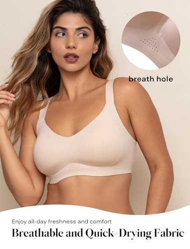 COMFELIE Seamless Wireless T-Shirt Bra, Women No Underwire Full Coverage V Neck Adjustable Straps Everyday Bra & Push Up2