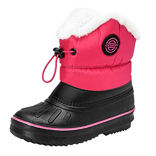 Children Shoes Snow Boots Girls Boys Outdoor Boots Waterproof Non Slip Warm Boots Plush Winter Boot for Kids (Hot Pink, 9.5-10 Years Big Kids)