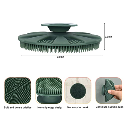 Innerneed Silicone Hair Shampoo Brush Scalp Care Massager With Silicone Body Scrubber With Silicone Facial Brush Face Exfoliating Scrubber, Suck On The Wall (Dark Green) #TOP5
