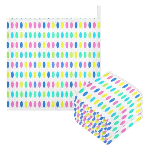 Nander 5Pack Baby Muslin Washcloths,Color Circular Wave Point Soft Face Cloths for Newborn, Absorbent Bath Wash Cloths, Wipes, Burp Rag,Toddlers Essentials Stuff, Baby Registry as Shower