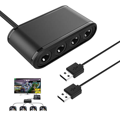 MoKo Gamecube Controller Adaptador para Switch Nintendo, Control Gamecube con 4 Puerto de Adaptador y 2 Puertos USB para Wii U, Nintendo Switch y PC USB - Negro