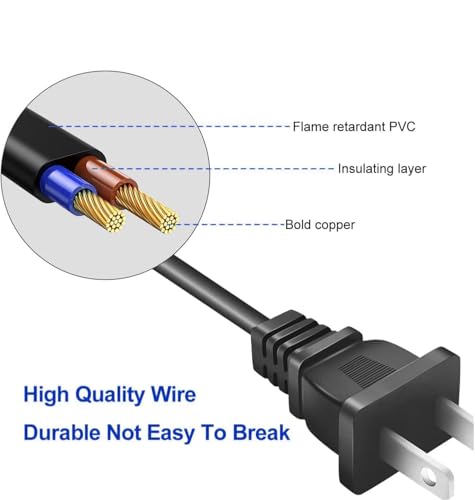 Image of 2 Prong AC Power Cord 5Ft Black, Universal Power Cable Replacement for Sony PS5 /PS4 /PS3 Slim, PlayStation 5 4 3, Xbox One X /S, Xbox Series X /S, TV, Printer, Speakers, Monitors Power Supply