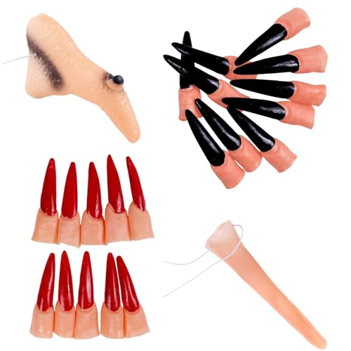 Unha falsa de bruxa de Halloween, conjunto de nariz de bruxa, acessórios bruxa Halloween, acessórios de cosplay de Halloween, acessórios de bruxa para disfarce de cosplay de festa de Halloween
